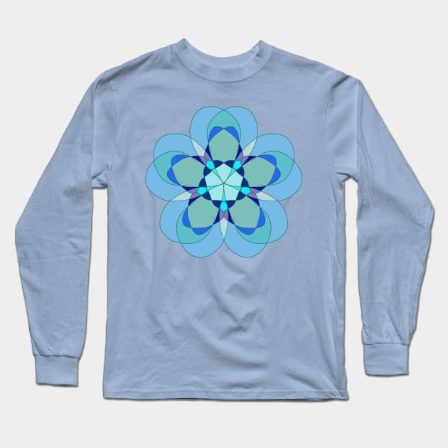 Geometric Blue Snowflake Long Sleeve T-Shirt by Lobinha